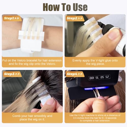 Prosa V light hair extensions kit, Professional Hair Extensions Installation Kit, V light machine*1 V light hair removal tool*1 v light hair extensions glue*6, glue remover *6. (black machine set) - Image 5