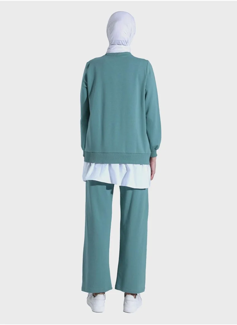 Benin by modanisa Crew Neck Sweatshirt & Pants Set