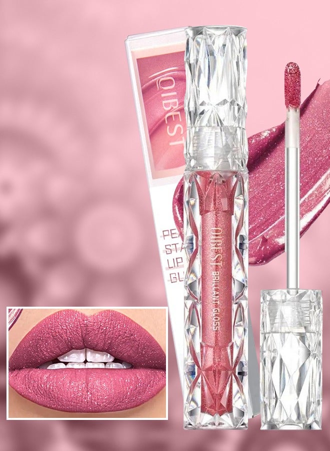 QiBest Pearly Stay Lip Gloss Diamond Matte Lip Oil Gloss Glitter Metallic Liquid Lipstick Glitter Shimmer Lip Glaze Shimmery Finish High Pigment Long Lasting Lip Gloss Tint Makeup No.08 - Image 1