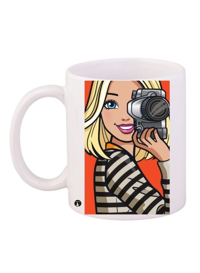 RYN Barbie Printed Coffee Mug White/Orange/Black 11ounce