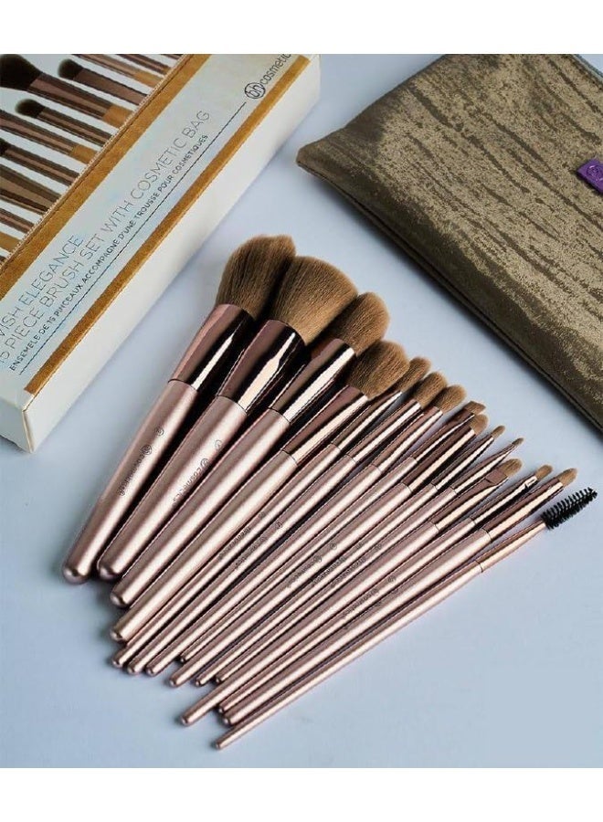 بي إتش [فرش مكياج من بي اتش كوزميتيكس] مجموعة فرش لافيش اليجانس من 15 قطعة مع حقيبة مستحضرات تجميل - Image 2