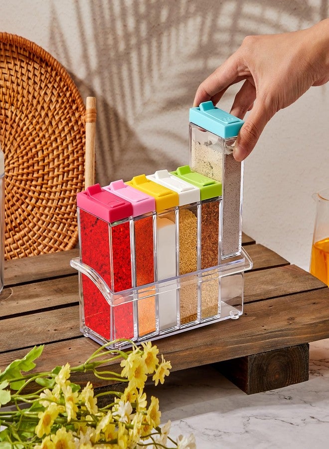 Maxdot 24 Pcs Spice Shaker Jars? Colored Plastic Seasoning Shaker Box with Lid and Tray Condiment Set Multi Container for Travel Camping Rack Spice Pots Storage Salt Sugar Cruet, Clear - Image 4