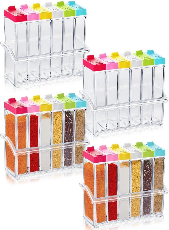 Maxdot 24 Pcs Spice Shaker Jars? Colored Plastic Seasoning Shaker Box with Lid and Tray Condiment Set Multi Container for Travel Camping Rack Spice Pots Storage Salt Sugar Cruet, Clear - Image 1