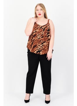 Bar III Women Plus Size Scoop Neck Sleeveless Animal Print Top, Brown Combo  - Image 4