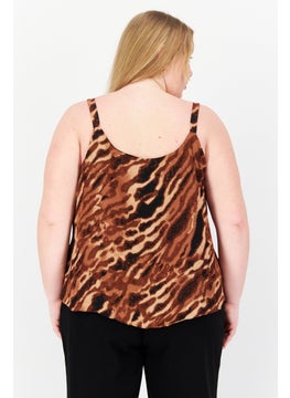 Bar III Women Plus Size Scoop Neck Sleeveless Animal Print Top, Brown Combo  - Image 3
