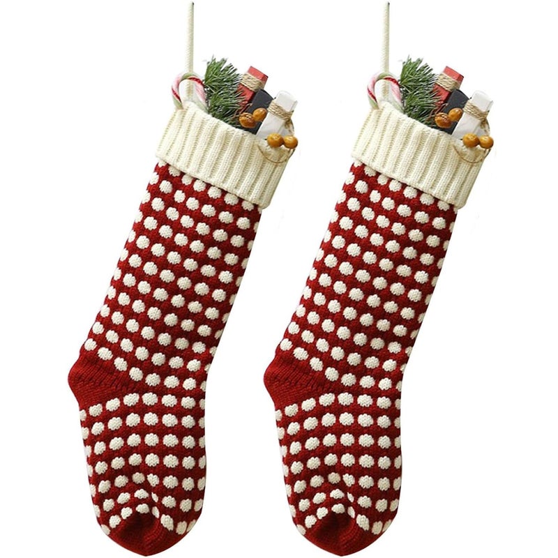 Guojanfon Christmas StockingsBig Size 18Inch Extra Long HandKnitted RedGreen Reindeer Snowflakes Xmas Character for Family Holiday Season Decor RedRed 18 Inch - Image 2
