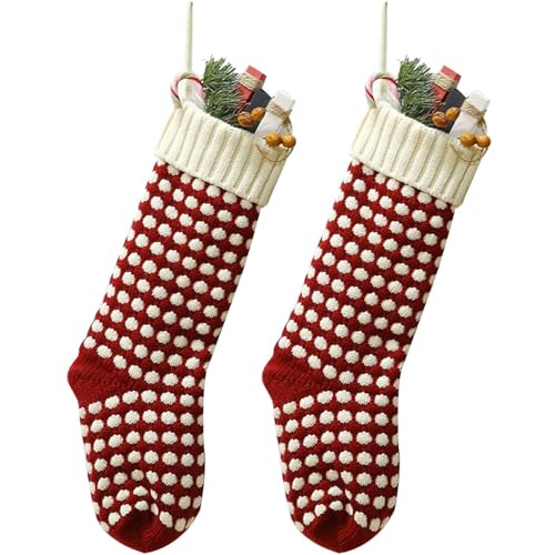 Guojanfon Christmas StockingsBig Size 18Inch Extra Long HandKnitted RedGreen Reindeer Snowflakes Xmas Character for Family Holiday Season Decor RedRed 18 Inch - Image 1