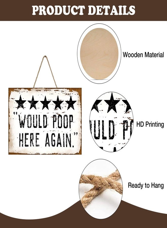 Bolisom Would Poop Here Again Front Door Sign, Funny Five Star Rating Bathroom Toilet Restroom Wood Hanger Home Decor, Farmhouse Vintage Wooden Wreath Indoor Wall Hanging Washroom Decoration - Image 3