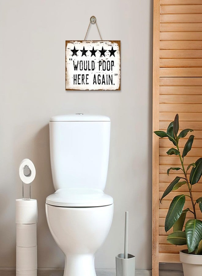 Bolisom Would Poop Here Again Front Door Sign, Funny Five Star Rating Bathroom Toilet Restroom Wood Hanger Home Decor, Farmhouse Vintage Wooden Wreath Indoor Wall Hanging Washroom Decoration - Image 5