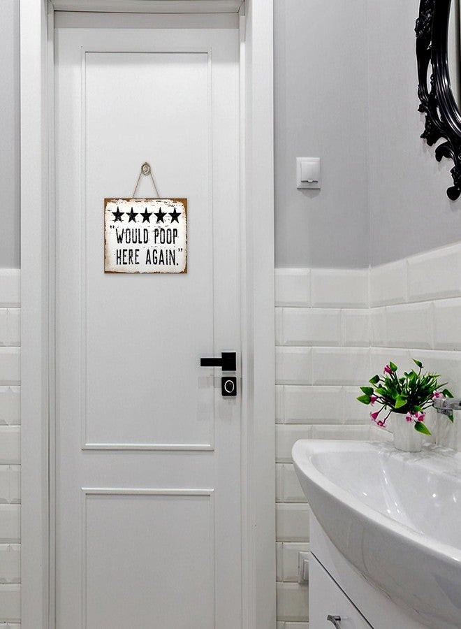 Bolisom Would Poop Here Again Front Door Sign, Funny Five Star Rating Bathroom Toilet Restroom Wood Hanger Home Decor, Farmhouse Vintage Wooden Wreath Indoor Wall Hanging Washroom Decoration - Image 4