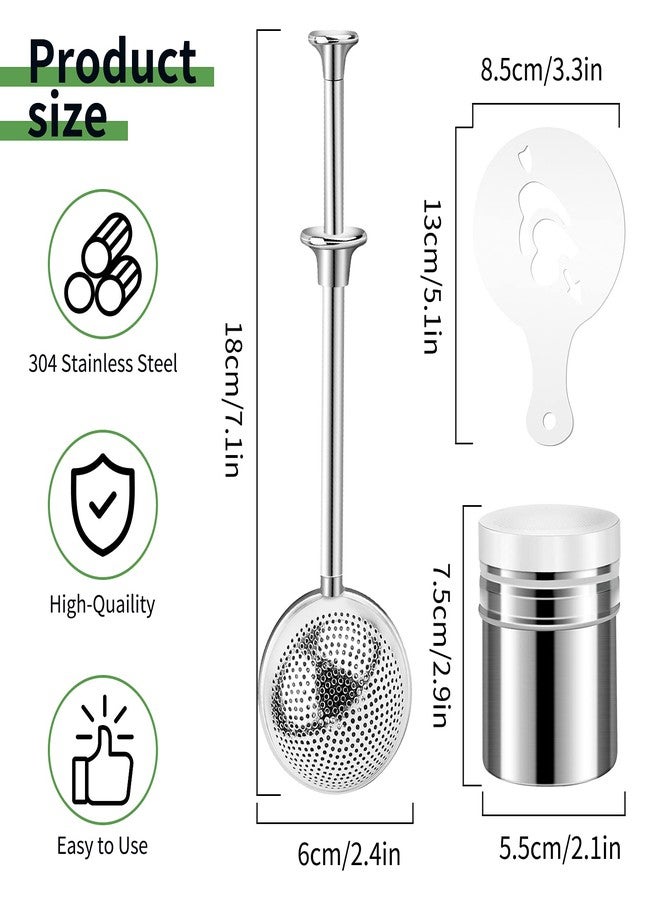 PROKITCHEN 20pcs Powder Sugar Shaker Flour Duster Set Stainless Steel Powder Shaker Dust Flour Sifter with Spring-operated handle Bonus 16pcs Printing Molds Stencils for Coffee Cappuccino Latte - Image 2