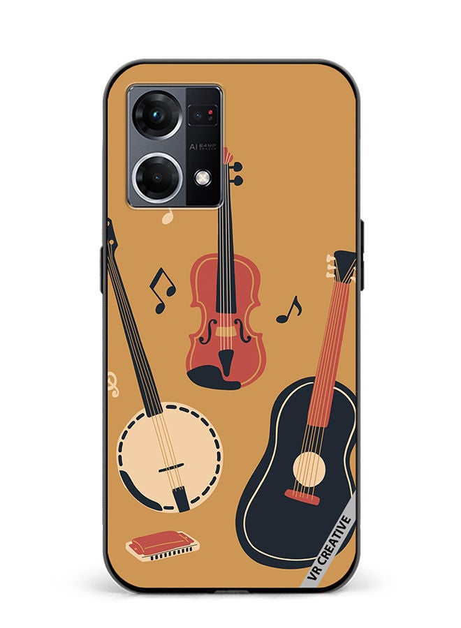 VR CREATIVE Protective Case Cover For Oppo Reno8 4G Banjo Acoustic Guitar Violin Notes And Harmonica Design Multicolour - Image 1