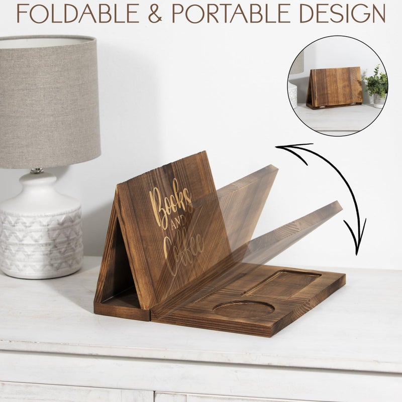 Destop Wooden Book Holder for Page Rest,Book Valet Book Stand with Cup,Glass&Pen Holder,Idea Gift for Book Lover and Table DÃ©cor. - Image 3