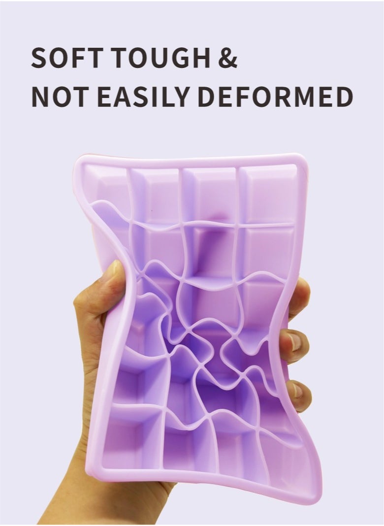 HieerBus - Ice Cube Trays Set of 2, Easy Release 24 Flexible Silicone Ice Cube Molds with Removable Lid Reusable Freezer Ice Trays Stackable for Baby Food, BPA Free ,Purple+Black - Image 1