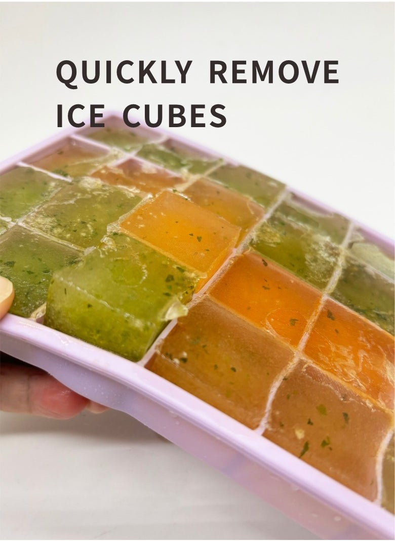 HieerBus - Ice Cube Trays Set of 2, Easy Release 24 Flexible Silicone Ice Cube Molds with Removable Lid Reusable Freezer Ice Trays Stackable for Baby Food, BPA Free ,Purple+Black - Image 1