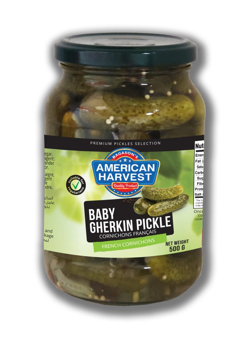 American Harvest Baby Gherkins Pickle 500g  - Image 1