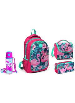 CORAL HIGH Flamingo Printed Nutrition School Bag Pen Holder + Water Bottle  - Image 1