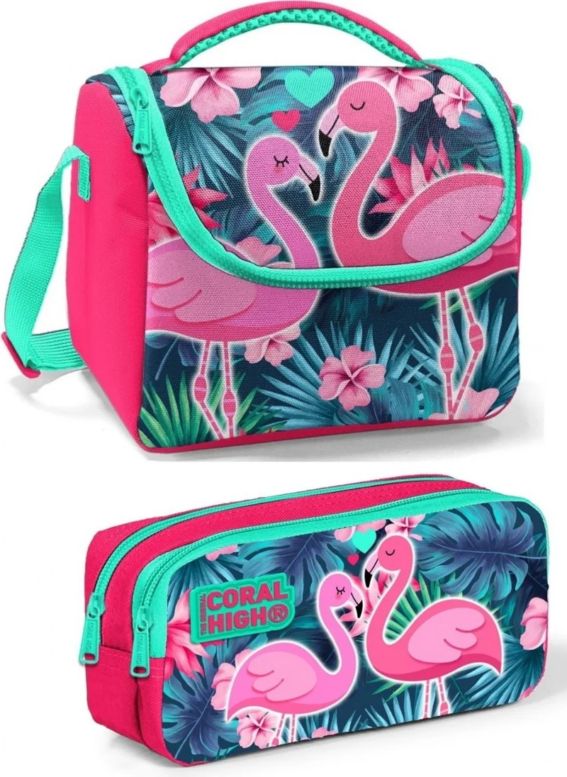 كورال هاي Flamingo Printed Nutrition School Bag Pen Holder + Water Bottle