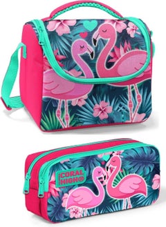 CORAL HIGH Flamingo Printed Nutrition School Bag Pen Holder + Water Bottle  - Image 4