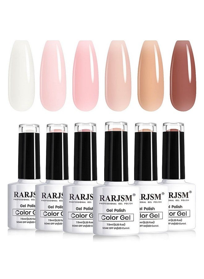 RARJSM Nude Sheer Jelly Pink Gel Nail Polish Set Of 6 Transparent Colors Led Uv Gel Soak Off Clear Taffy Brown Milky White French Manicure Nail Gel Polish Varnish Curing Requires 7.5Ml For Home Salon - Image 1