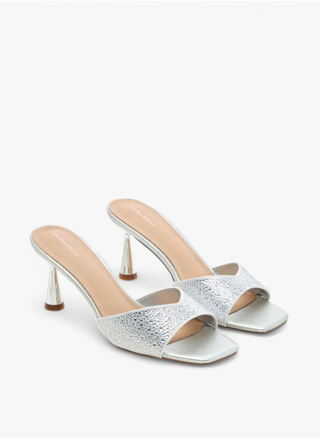 فلورا بيلا من شو إكسبرس Embellished Slip-On Sandals with Flared Heel