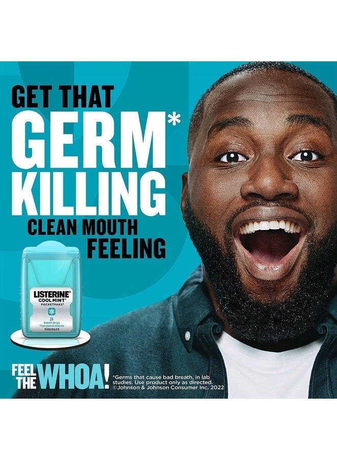 Listerine شرائط التنفس Cool Mint Pocketpaks تقضي على جراثيم رائحة الفم الكريهة، عبوة من 24 شريطًا، عبوة من 3 قطع - Image 3
