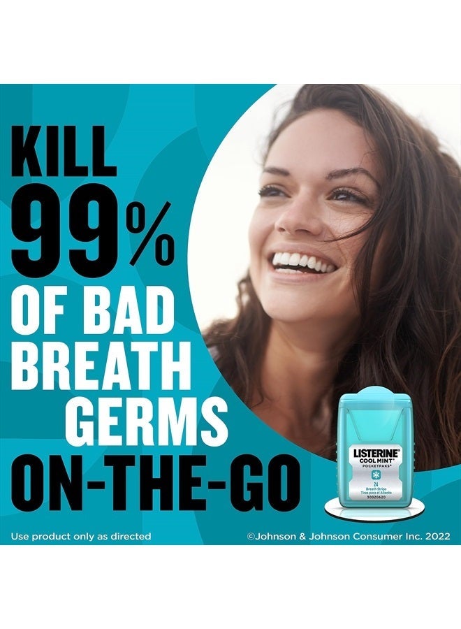 Listerine شرائط التنفس Cool Mint Pocketpaks تقضي على جراثيم رائحة الفم الكريهة، عبوة من 24 شريطًا، عبوة من 3 قطع - Image 5
