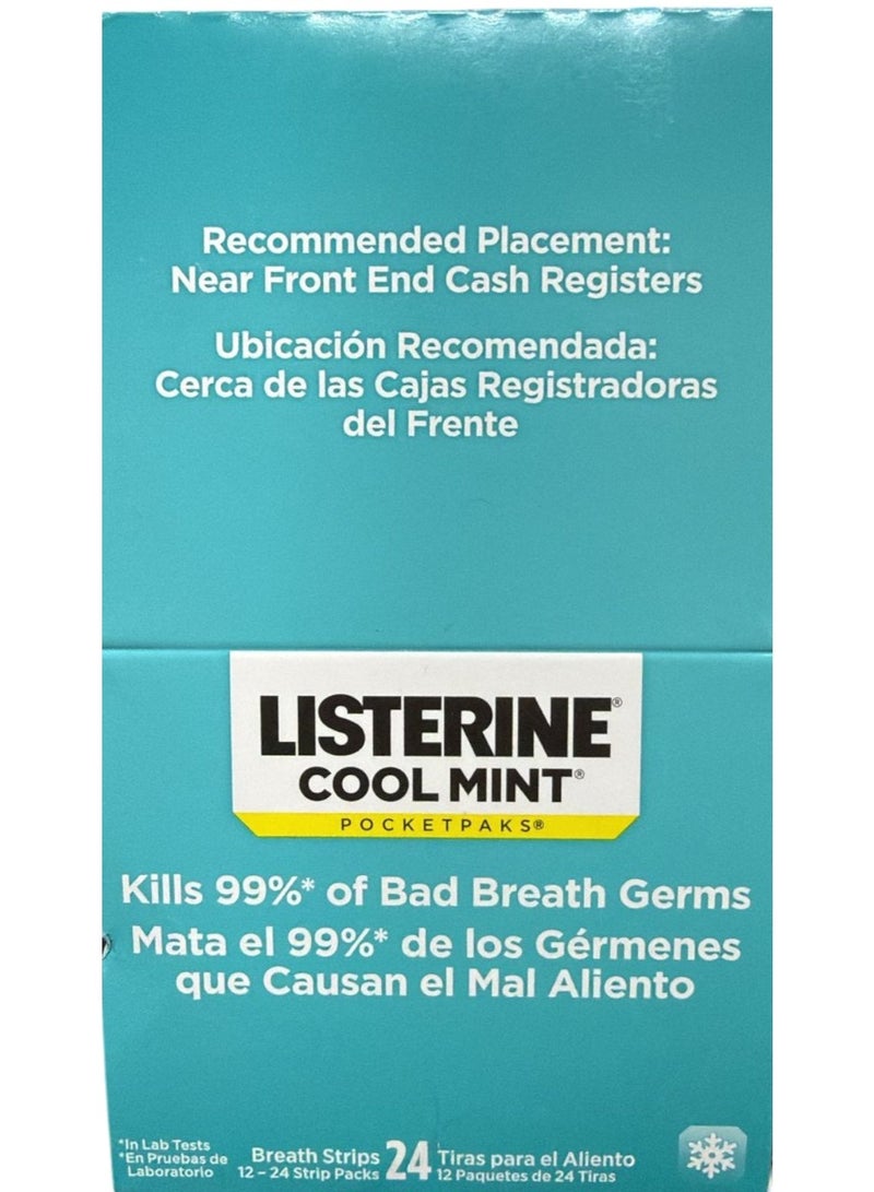 Listerine شرائط التنفس Cool Mint Pocketpaks تقضي على جراثيم رائحة الفم الكريهة، عبوة من 24 شريطًا، عبوة من 3 قطع - Image 1