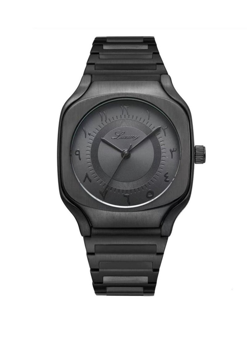 Men's steel wristwatch, D1 Milanese style, Arabic numerals, water resistant, high quality, black strap with black dial