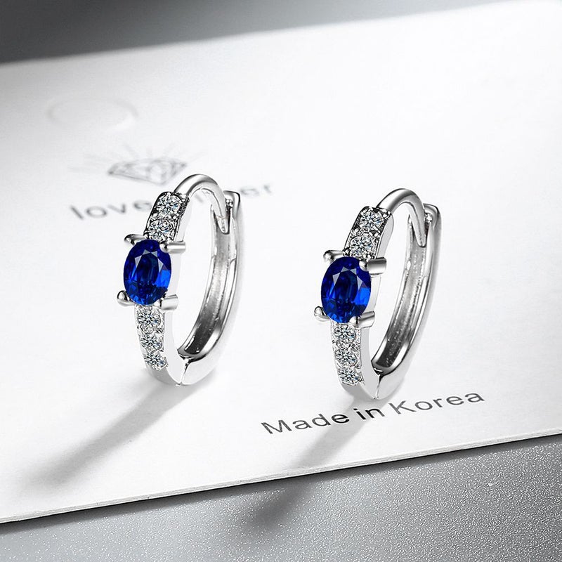 Bold Korean Zirconia Hoop Earrings sapphire blue 