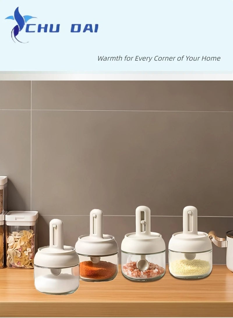 CHU DAI 2 Pack Glass Seasoning Jars with Retractable Spoon Lid, 9oz Empty Spice Jars, Airtight Sugar Holder, Clear Condiment Salt Pepper Containers, Coffee Bar Accessories, Kitchen Countertop Canisters  - Image 2