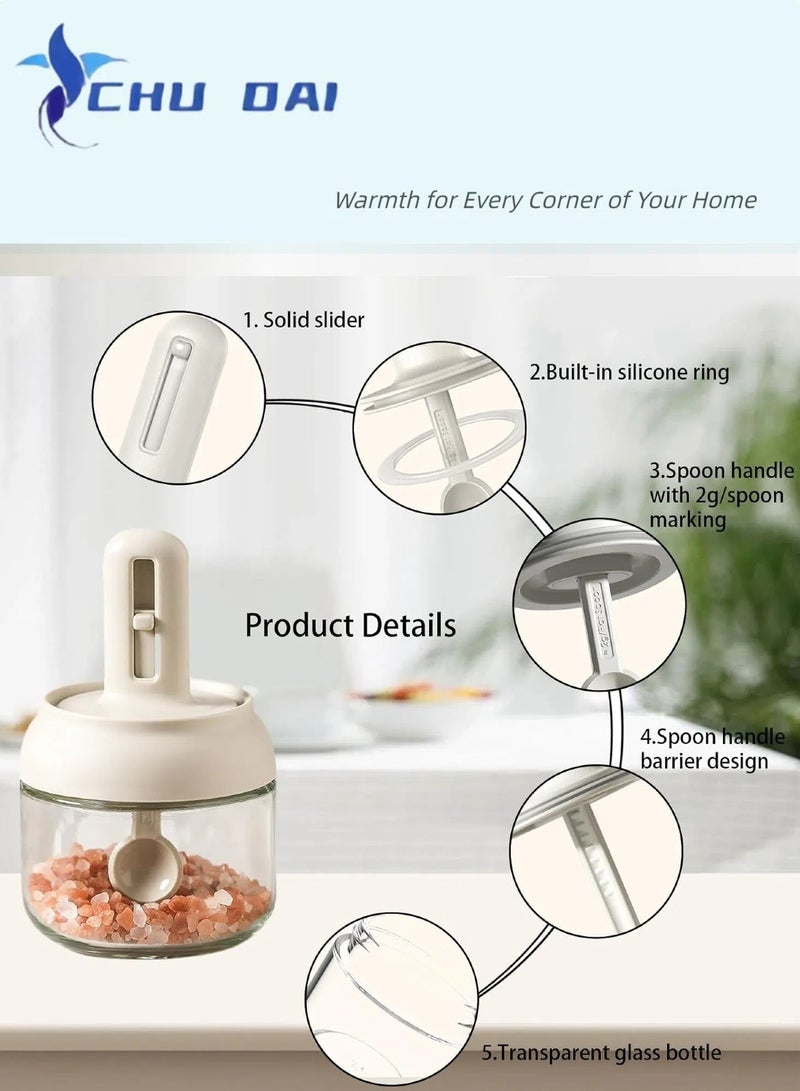 CHU DAI 2 Pack Glass Seasoning Jars with Retractable Spoon Lid, 9oz Empty Spice Jars, Airtight Sugar Holder, Clear Condiment Salt Pepper Containers, Coffee Bar Accessories, Kitchen Countertop Canisters  - Image 3