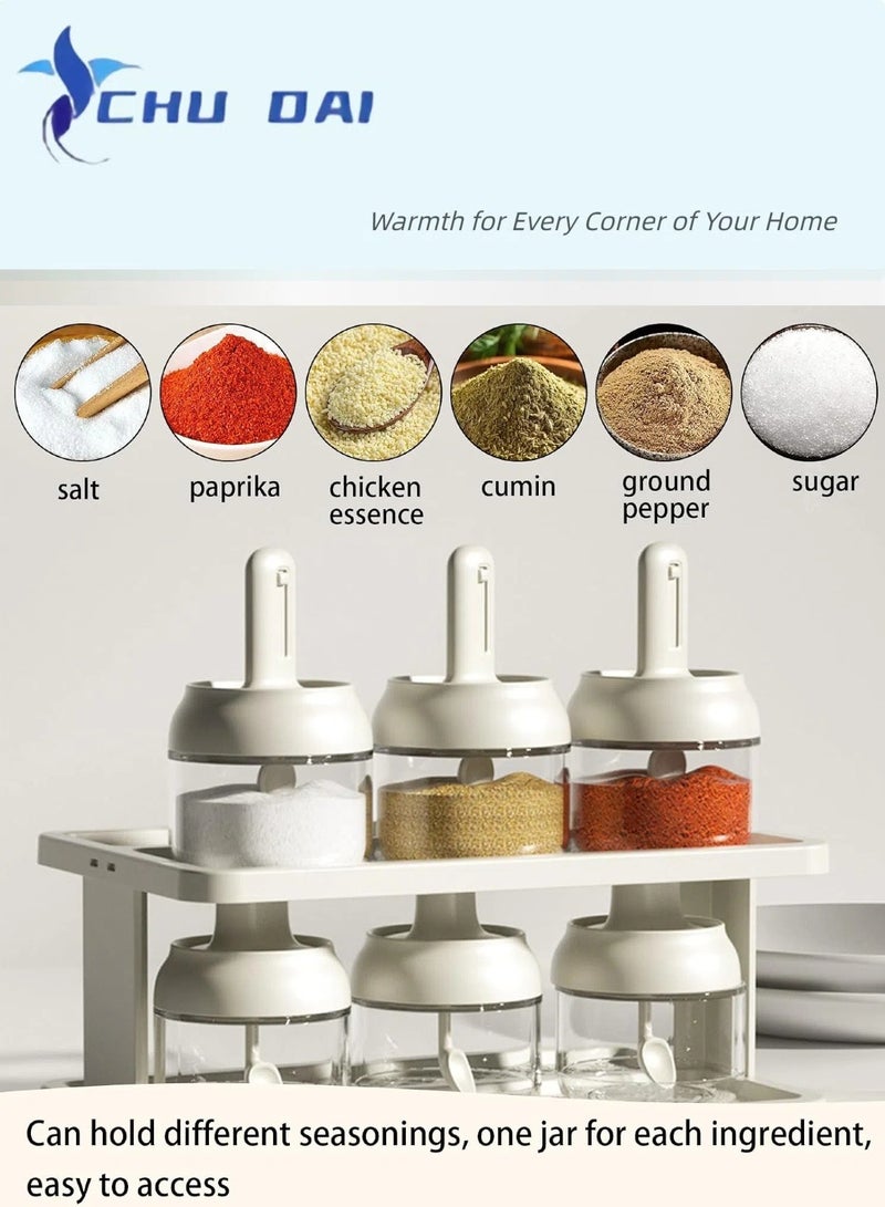 CHU DAI 2 Pack Glass Seasoning Jars with Retractable Spoon Lid, 9oz Empty Spice Jars, Airtight Sugar Holder, Clear Condiment Salt Pepper Containers, Coffee Bar Accessories, Kitchen Countertop Canisters  - Image 4