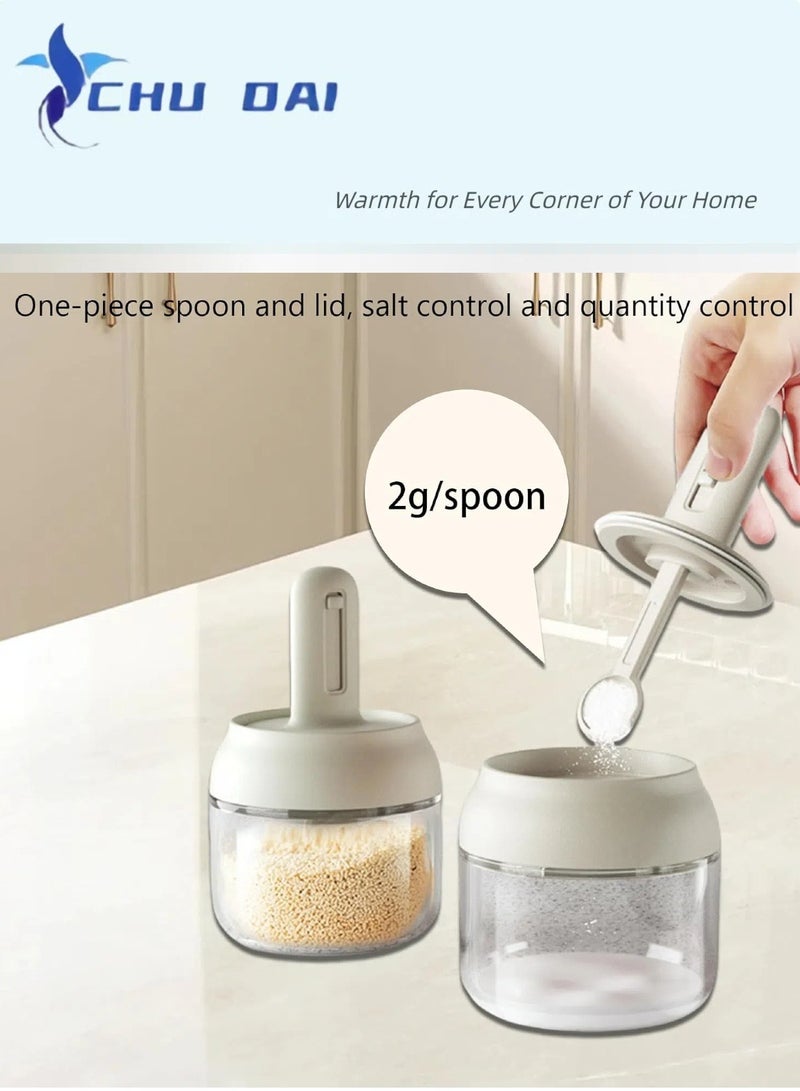 CHU DAI 2 Pack Glass Seasoning Jars with Retractable Spoon Lid, 9oz Empty Spice Jars, Airtight Sugar Holder, Clear Condiment Salt Pepper Containers, Coffee Bar Accessories, Kitchen Countertop Canisters  - Image 5