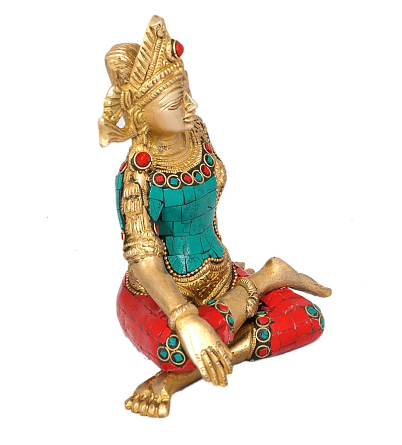 Aone India Sitting God Indra Dev Brass Statue Idol, Height : 5.75 inches - Image 4