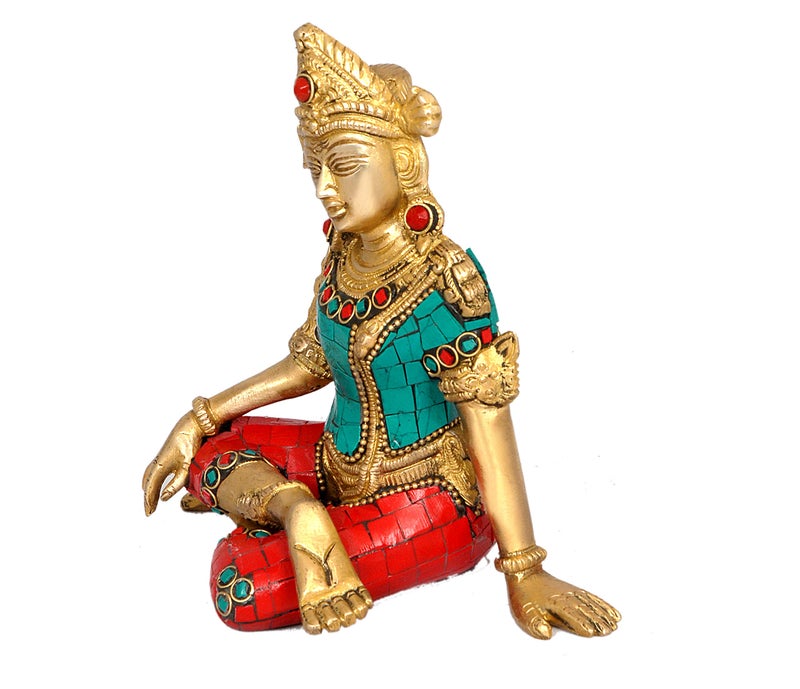 Aone India Sitting God Indra Dev Brass Statue Idol, Height : 5.75 inches - Image 3