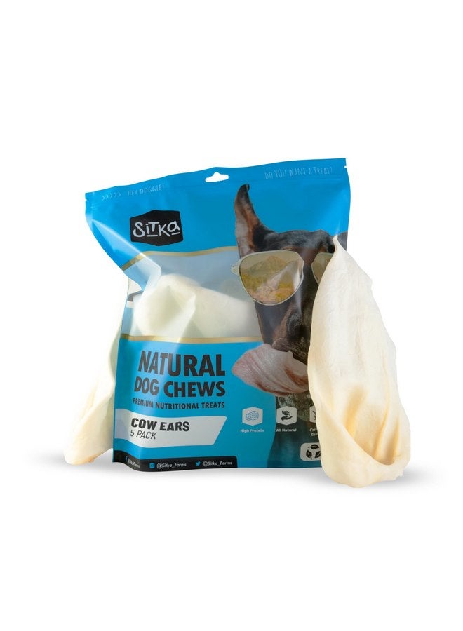 Sitka Farms Whole Cow Ears for Dogs 5 Count - Premium Rawhide Free Dog Chews - Beef Natural Dog Treats for Smal, Medium and Large Dogs - Long Lasting - Rich Protein for Your Pet - Image 1