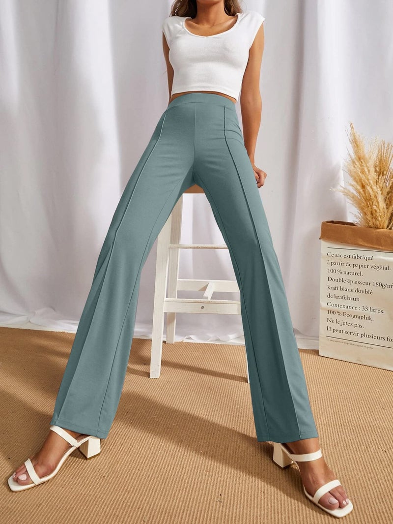 SWADESI STUFF Women's High-Waisted Pant Bell Bottom Trendy Retro-Chic Trousers - Perfect for Every Occasion (in, Alpha, 2XL, Regular, Pastel Blue) - Image 3