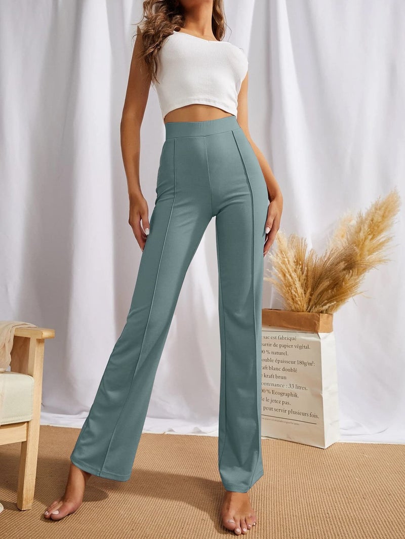 SWADESI STUFF Women's High-Waisted Pant Bell Bottom Trendy Retro-Chic Trousers - Perfect for Every Occasion (in, Alpha, 2XL, Regular, Pastel Blue) - Image 4