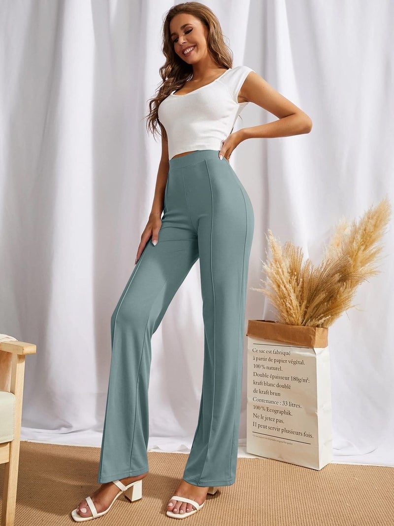 SWADESI STUFF Women's High-Waisted Pant Bell Bottom Trendy Retro-Chic Trousers - Perfect for Every Occasion (in, Alpha, 2XL, Regular, Pastel Blue) - Image 5