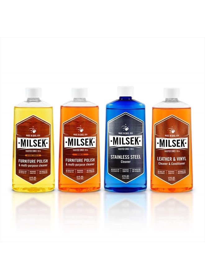 Milsek 4-Pk Furniture Polish & Lemon Oil & Orange Oil Stainless Steel Cleaner and Leather, 4-Pk - Variety Pack, 12-oz, VAR-4 - Image 1