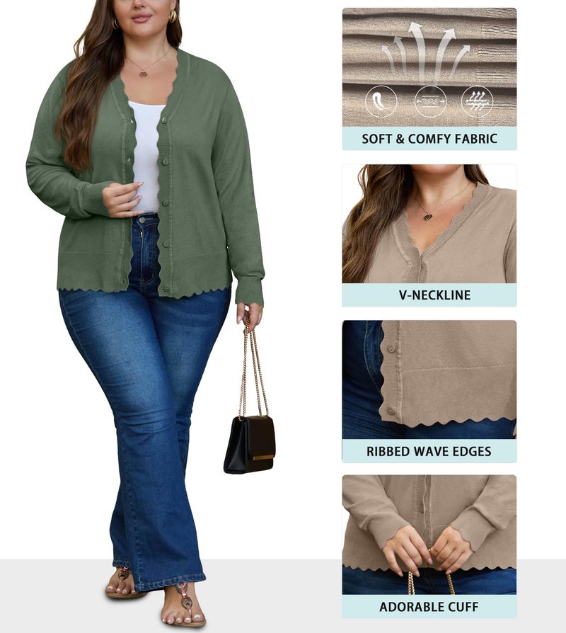 OLRIK Plus Size Cardigan for Women Lightweight Fall Sweaters for Women 2024 Plus Size Jackets Army Green-3X - Image 5