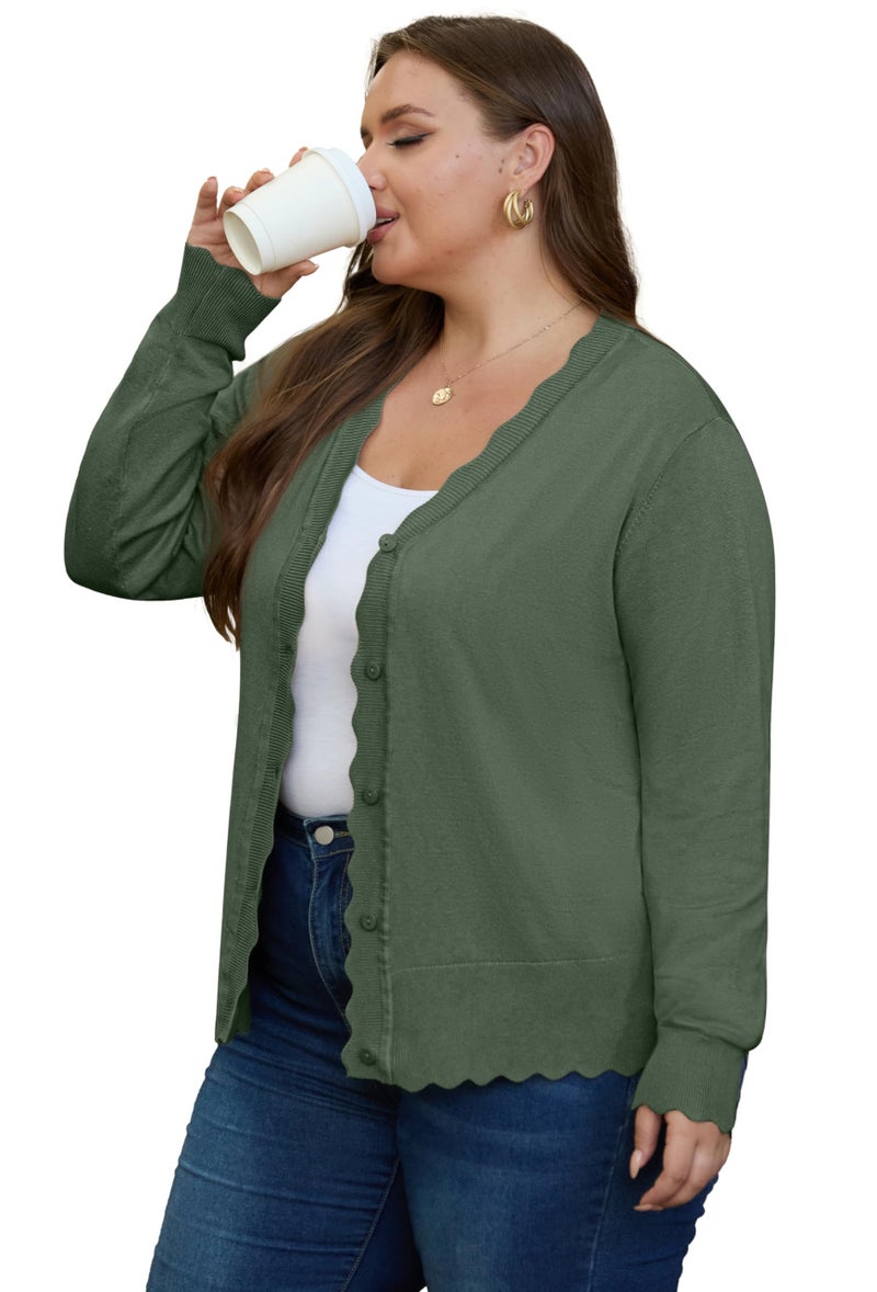 OLRIK Plus Size Cardigan for Women Lightweight Fall Sweaters for Women 2024 Plus Size Jackets Army Green-3X - Image 4