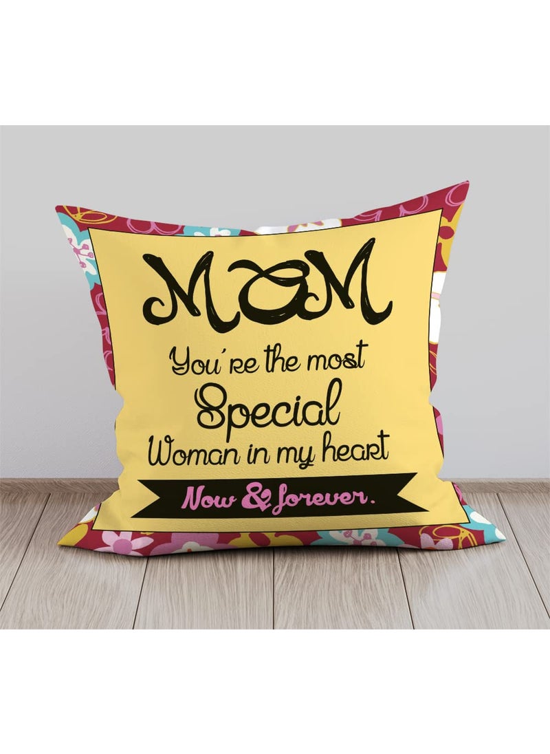MUKESH HANDICRAFTS MUKESH HANDICRAFTS Polyester Soft Fabric Cushion Pillow for Worlds Best MomPyari MummaMummy Color Cream Size 12 X 12 Inch Design 32 