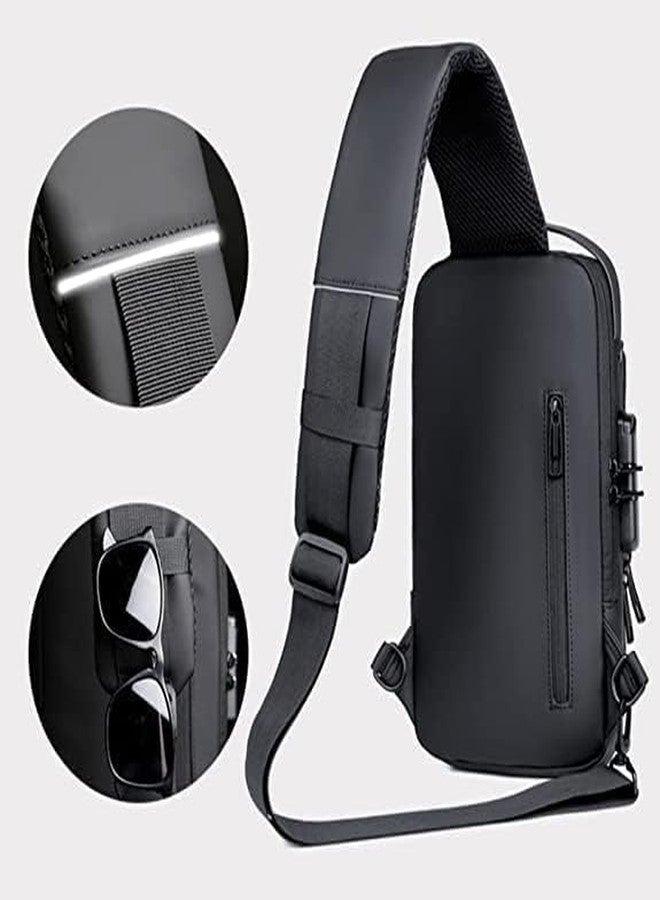 PREZONE Sling Bag Business Men Bag Chest Crossbody Bags with USB Charging Port Waterproof Small Backpack for Outdoor Work Hiking Running Sport Travel Bag Shoulder Bag for Cycling (Black) - Image 5