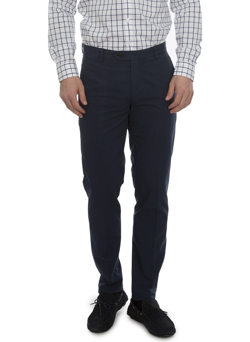 Brooks Brothers - Men's Navy Blue Marco Cut Seersucker Pants - Image 1