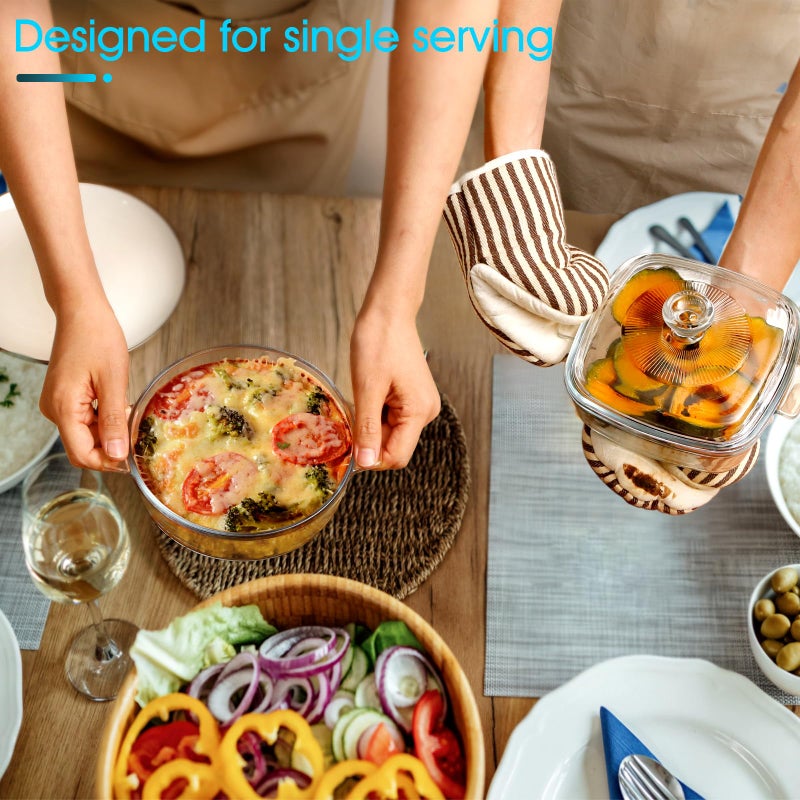 NUTRIUPS Mini Glass Casserole Dish Set with Lid Oven Safe Casserole Dish Set 2 Pack (5.9in Square+6in Round), 25oz Glass Microwave Bowl With Lid Microwavable Cookware - Image 5