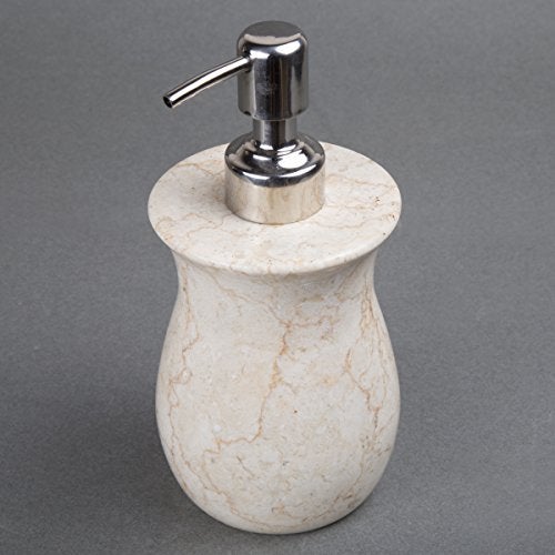 Creative Home Luxury Hand-Carved Natural Marble Soap & Lotion Dispenser – Heavy-Duty Java Stone with Stainless Steel Pump, Chemical-Free & Elegant for Bathroom, Kitchen & Vanity (Beige, 7.5” H) - Image 3