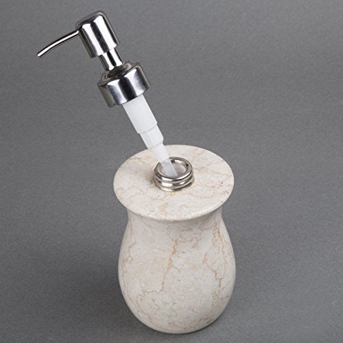 Creative Home Luxury Hand-Carved Natural Marble Soap & Lotion Dispenser – Heavy-Duty Java Stone with Stainless Steel Pump, Chemical-Free & Elegant for Bathroom, Kitchen & Vanity (Beige, 7.5” H) - Image 5