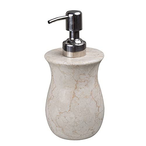 Creative Home Luxury Hand-Carved Natural Marble Soap & Lotion Dispenser – Heavy-Duty Java Stone with Stainless Steel Pump, Chemical-Free & Elegant for Bathroom, Kitchen & Vanity (Beige, 7.5” H) - Image 1